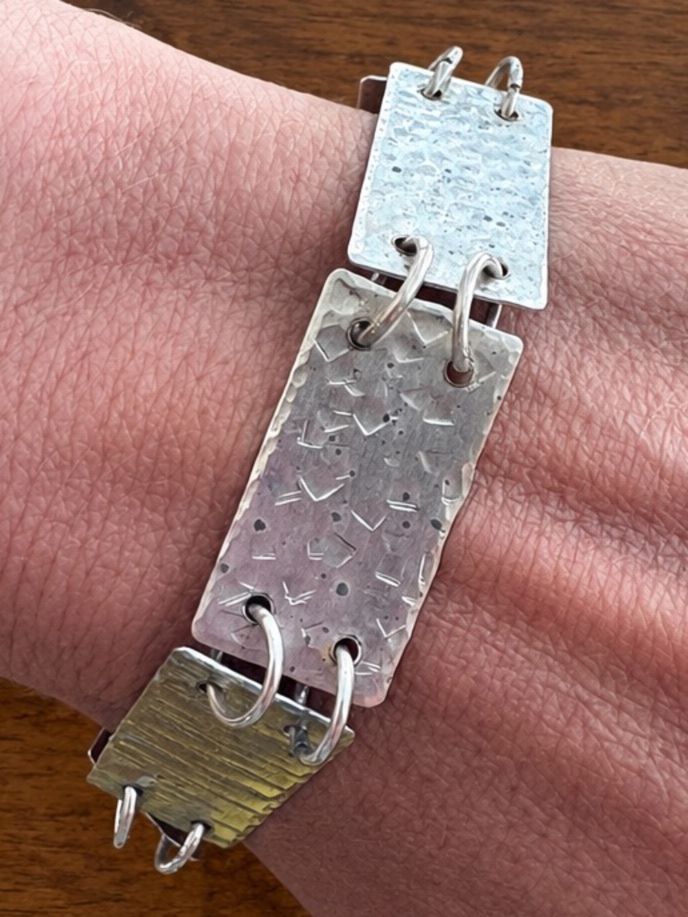 Handmade Hammered Brutalist Modernist Sterling Silver Bracelet OOAK link